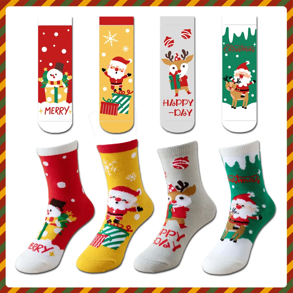 Festive Cartoon Christmas Socks - 4 Pairs