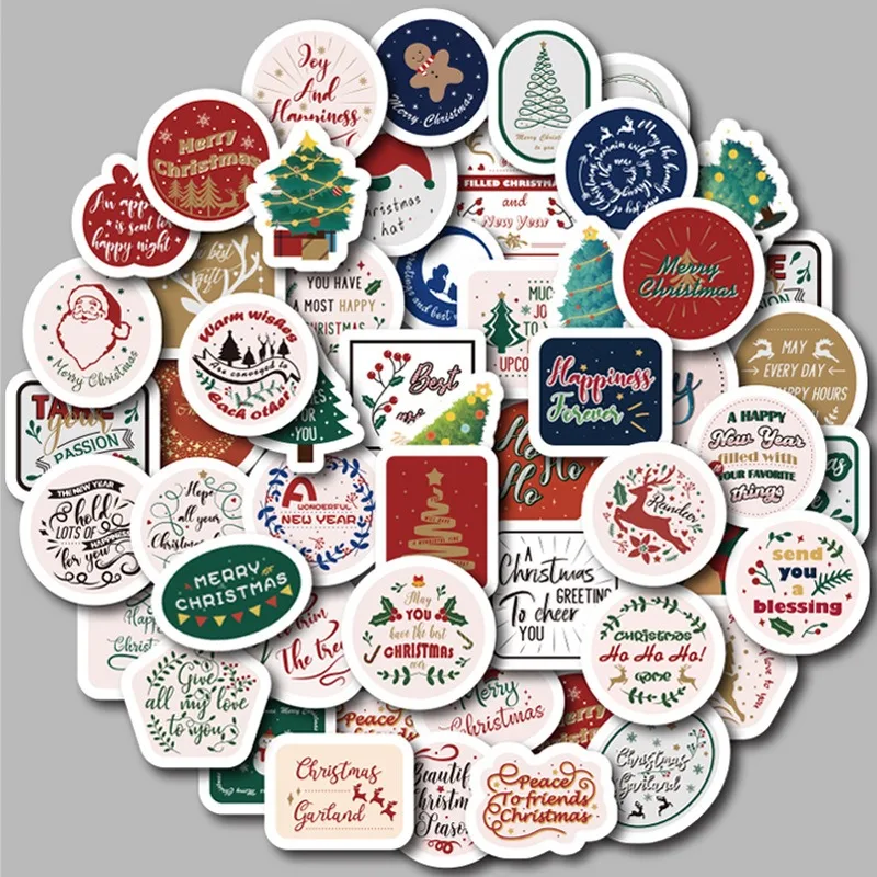 50pcs Sticker Christmas Decals Cartoon Cute Exquisit Objects Student DIY Laptops Scrapbooks Stationery Decoration Stickers