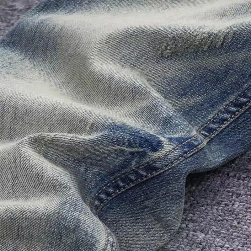 Newly Fashion Designer Men Jeans Retro Washed Blue Stretch Slim Fit Ripped Jeans Men High Quality Vintage Denim Pants Hombre