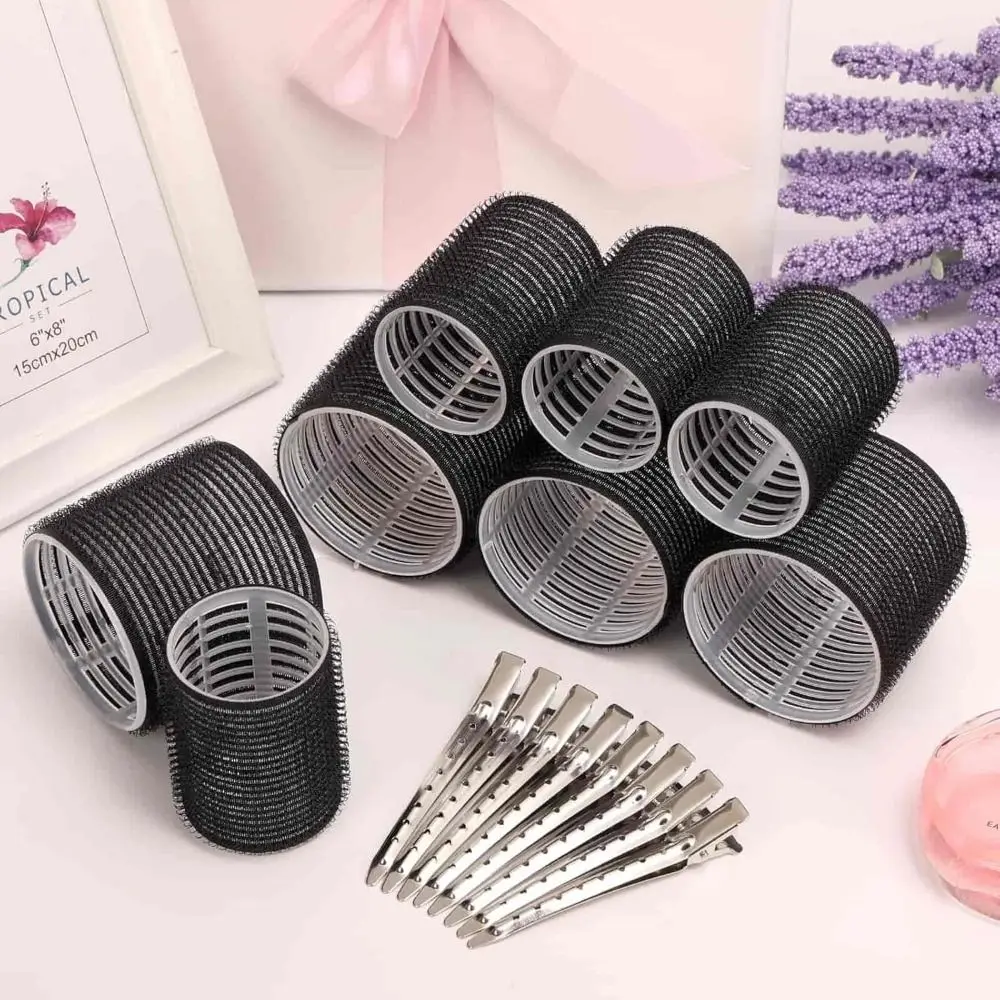 50개 4가지 사이즈 셀프 그립 헤어 롤러 세트, 열 없는 DIY 컬링 헤어 롤러, 가벼운 헤어 파티션 클립