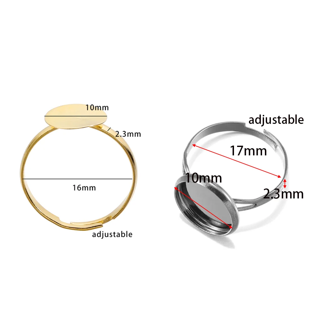 10/20Pcs 10mm 금속 도금 조정 가능한 플랫 빈 반지 자료 DIY 반지 쥬얼리 결과 액세서리 용품 만들기