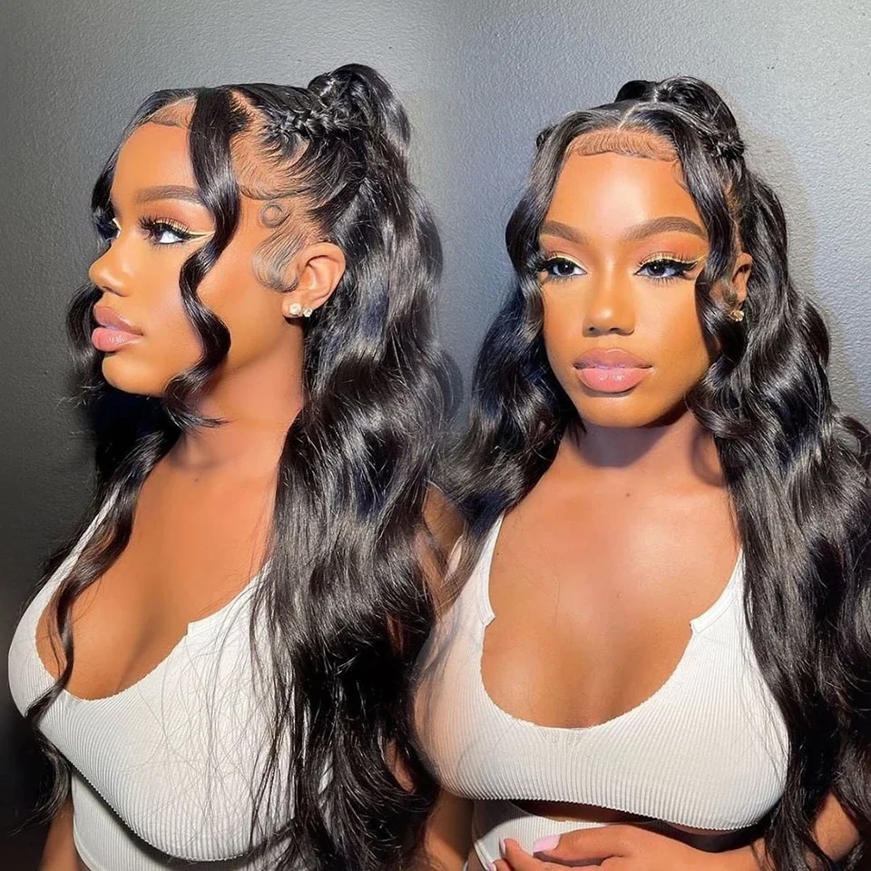 Human Hair Wig Synthetic Wig 13x6 Body Wave Lace Front Wig 30 inch 180% Density Glueless 13X4 Lace Front Wig Human Hair Pre Plucked HD Frontal