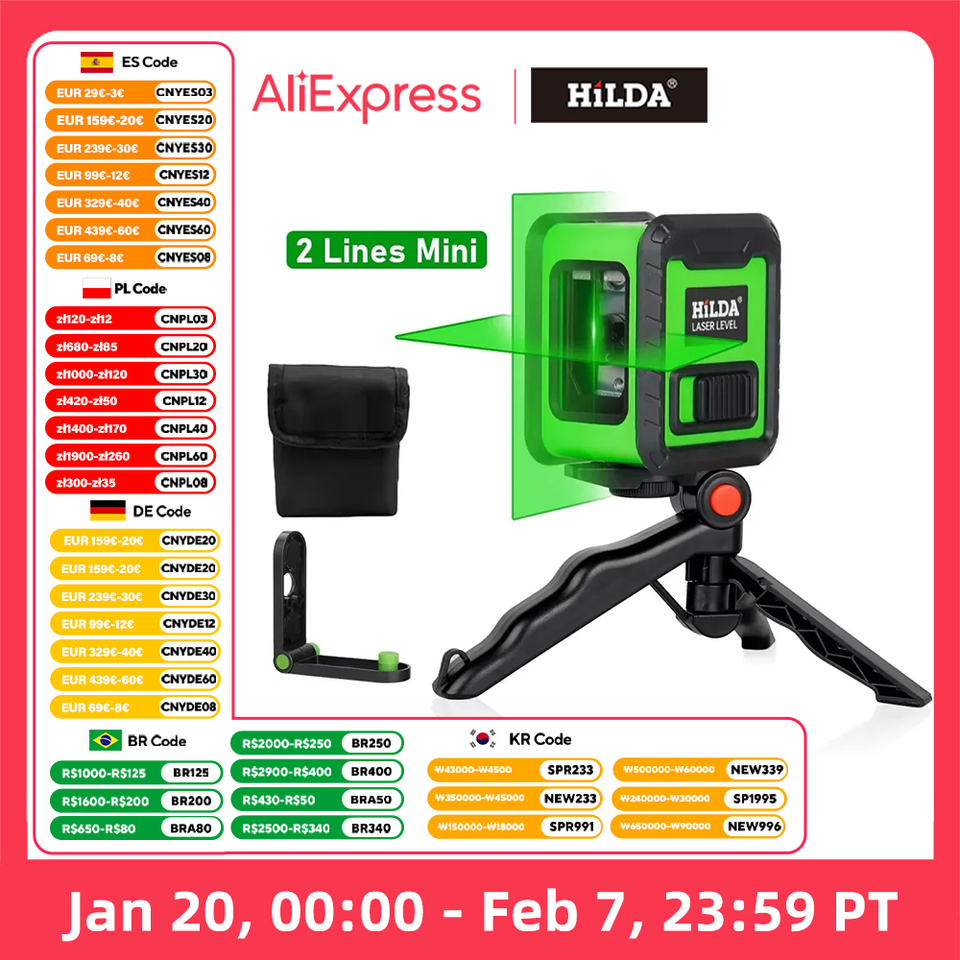HILDA Laser Level Meter 2-Lines Cross Green Level Laser Horizontal & Vertical Nivel Laser Self-Leveling Ð»Ð°Ð·ÐµÑÐ½ÑÐ¹ ÑÑÐ¾Ð²ÐµÐ½Ñ