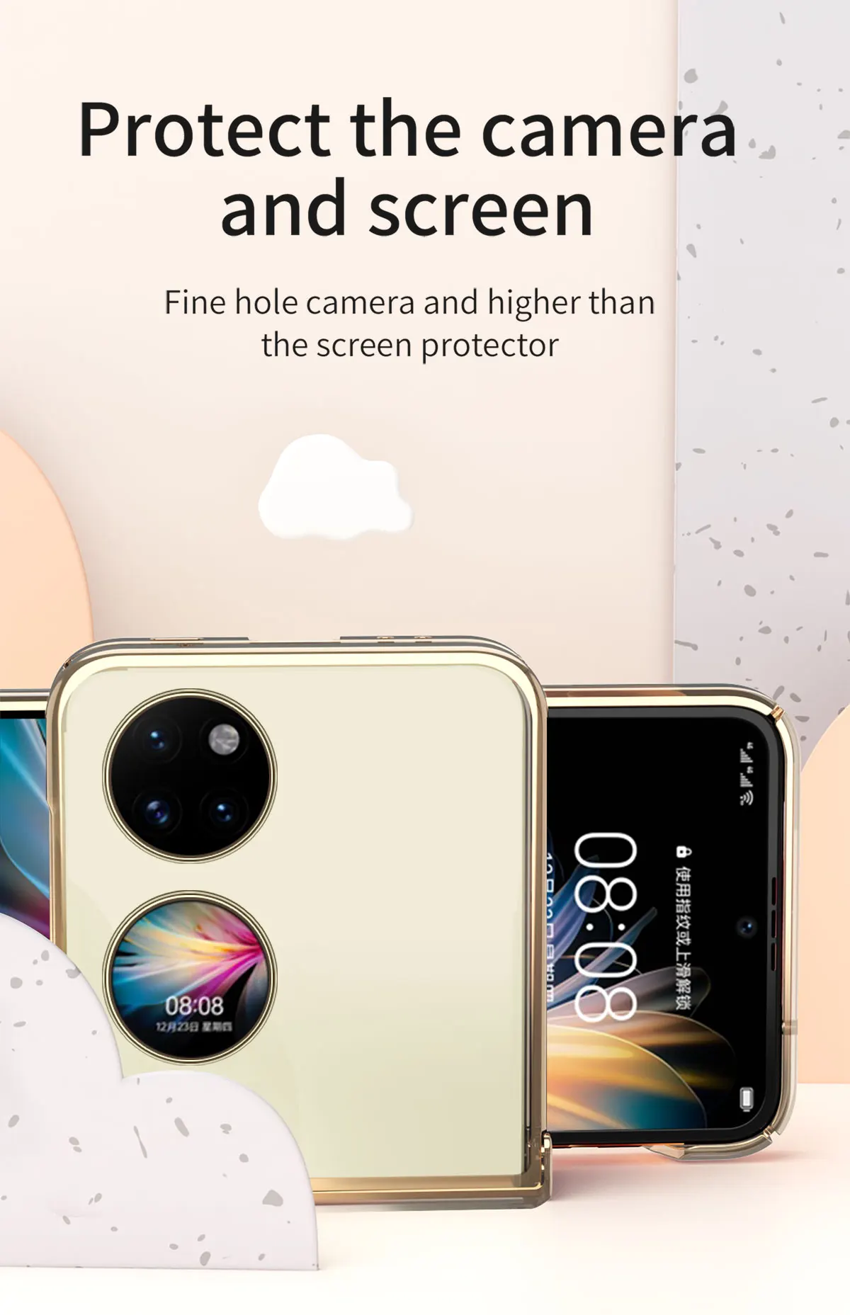 Clear Hinge Funda Fold Case For Huawei P50 Pocket Plating Transparent Hard Cover for Pocket S ,360 Fully Protected Case