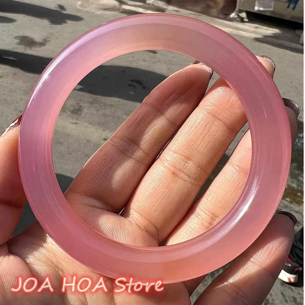 Ice Kind Natural Peach Pink Chalcedony Agate Bangle Princess Elegant Bracelet Original Ecological Texture Exquisite Jade JEWELRY