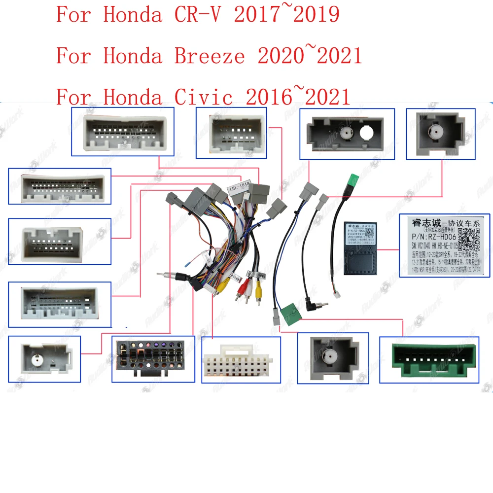 WQLSK Car 16PIN Android Radio Power Cable Adapter With Canbus Box For Honda CRV Civic () Audio DVD Player Wiring Harness