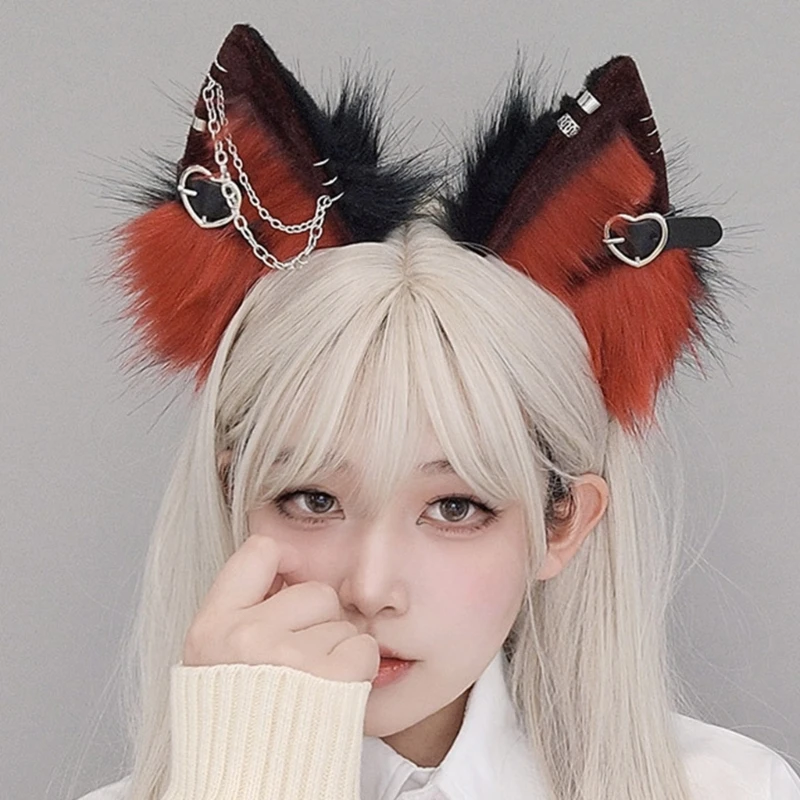 

Cartoon Cat Ear Shape Hair Hoop with Dangle Jewelry Decors Hair Holder Cosplay Party Headwear for Women Adult