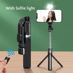 Portable Selfie Stick Tripod with Bluetooth Remote & LED Light (With selfie Light - B)