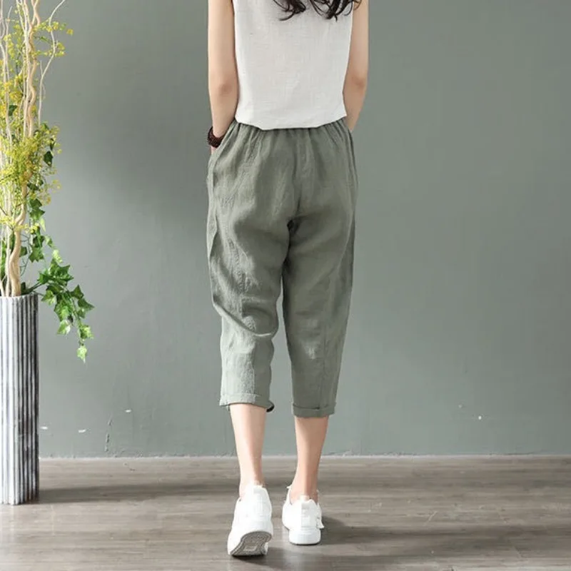 Spring and Autumn Women's Elastic High Waist Solid Pocket