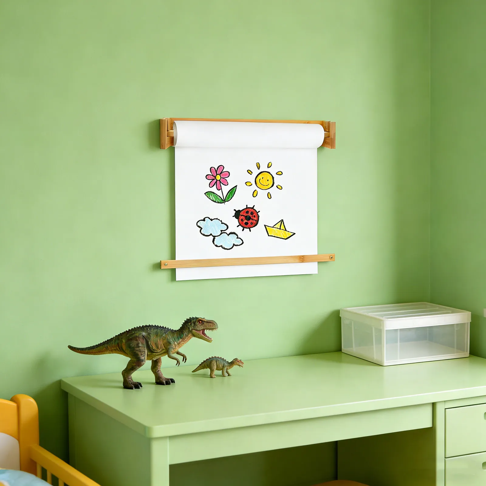 Cavalletto Artistico in Legno con Dispenser per Rotoli di Carta, Montabile a Parete, per Disegno e Pittura, Uso Domestico e Scolastico - immagine 4