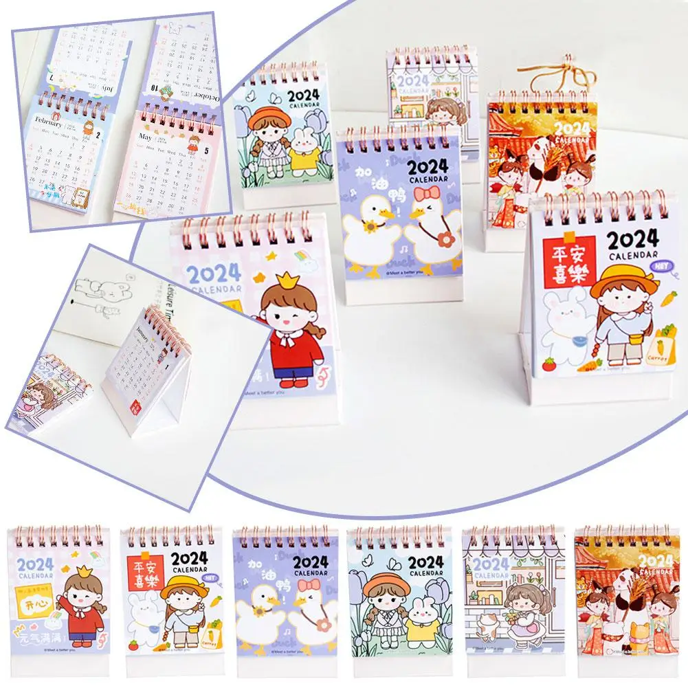 

2024 Cute Little Fresh Desk Calendar Desktop Planner Yearly Stationery Organizer Supplies Calendar Office Korean Notepad Ag Q8C4