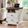 Farmhouse Nightstand with Charging Station,18" Rustic Night Stand with 2 Storage Drawers,Wood End Table for Bedroom, Living Room 1