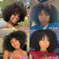 Perruques Afro crépues bouclées avec frange 200% densité brésilienne Remy cheveux humains pleine Machine faite perruques courtes Afro bouclés perruques pour les femmes 3