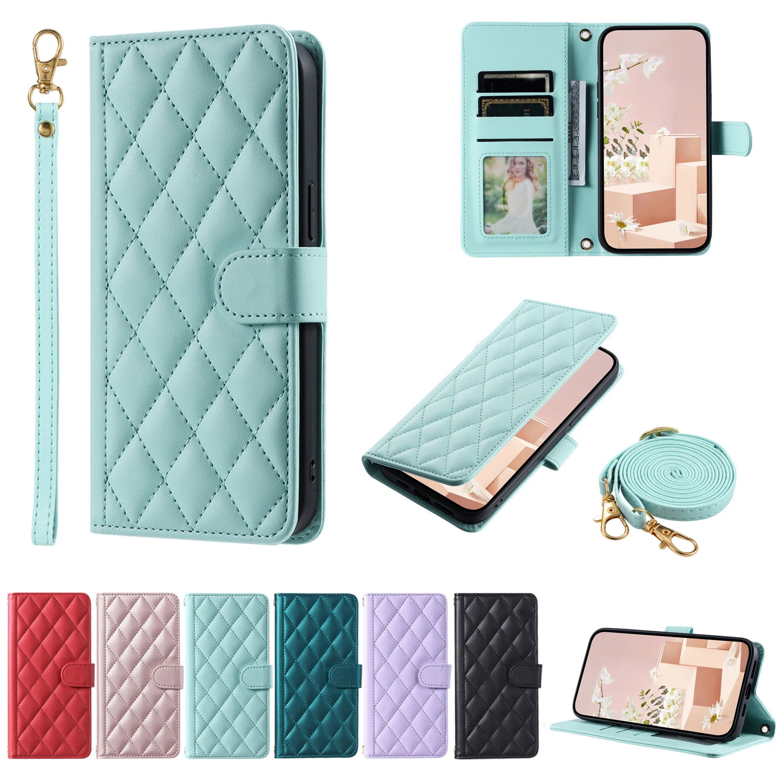Luxurious Flip Leather Wallet Case with Lanyard and Card Holder