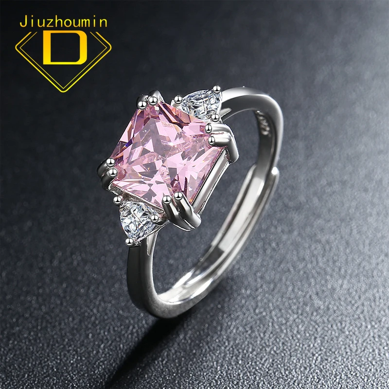

Simple Luxury S925 Sterl Silver Yellow Pink Square Zircon Ring for Women Adjustable Size Ring Engagement Jewelry Set Girl's Gift