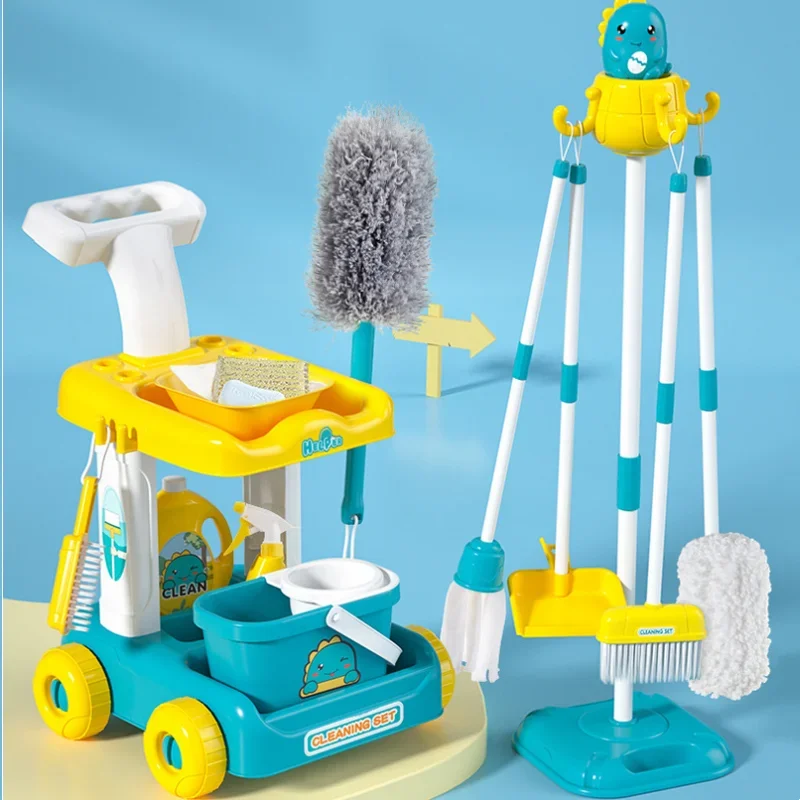 Children's Cleaning Cart Simulation Home Set Toy Dinosaur Little Yellow Duck Rabbit Sweeping Tool Combination Gift Box Birthday 2