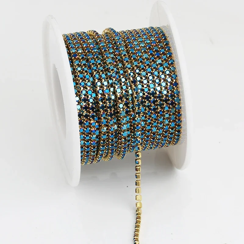 Opal Glass Rhinestone Trim in Pink, Green, and Blue – 1 Yard for DIY Wedding Dress Decoration
