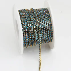 Opal Glass Rhinestone Trim in Pink, Green, and Blue - 1 Yard for DIY Wedding Dress Decoration (Gold Metallic Blue)