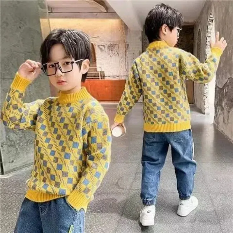 저렴한 따뜻한 두꺼운 벨벳 겨울 가을 어린이 의류 소년용 울 스웨터 크로셰 코..