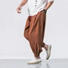 Cotton Linen Harem Pants Men Solid Elastic Waist Streetwear Joggers 2023 New Baggy Drop-crotch Pants Casual Trousers Men 4
