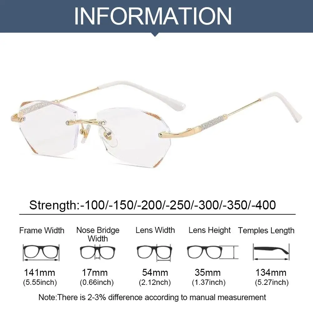 Diamond Frameless Myopia Glasses Anti-Blue Light Eye Protection Ultra Light Eyeglasses Men Women Vision Care 100~400 Diopter 6
