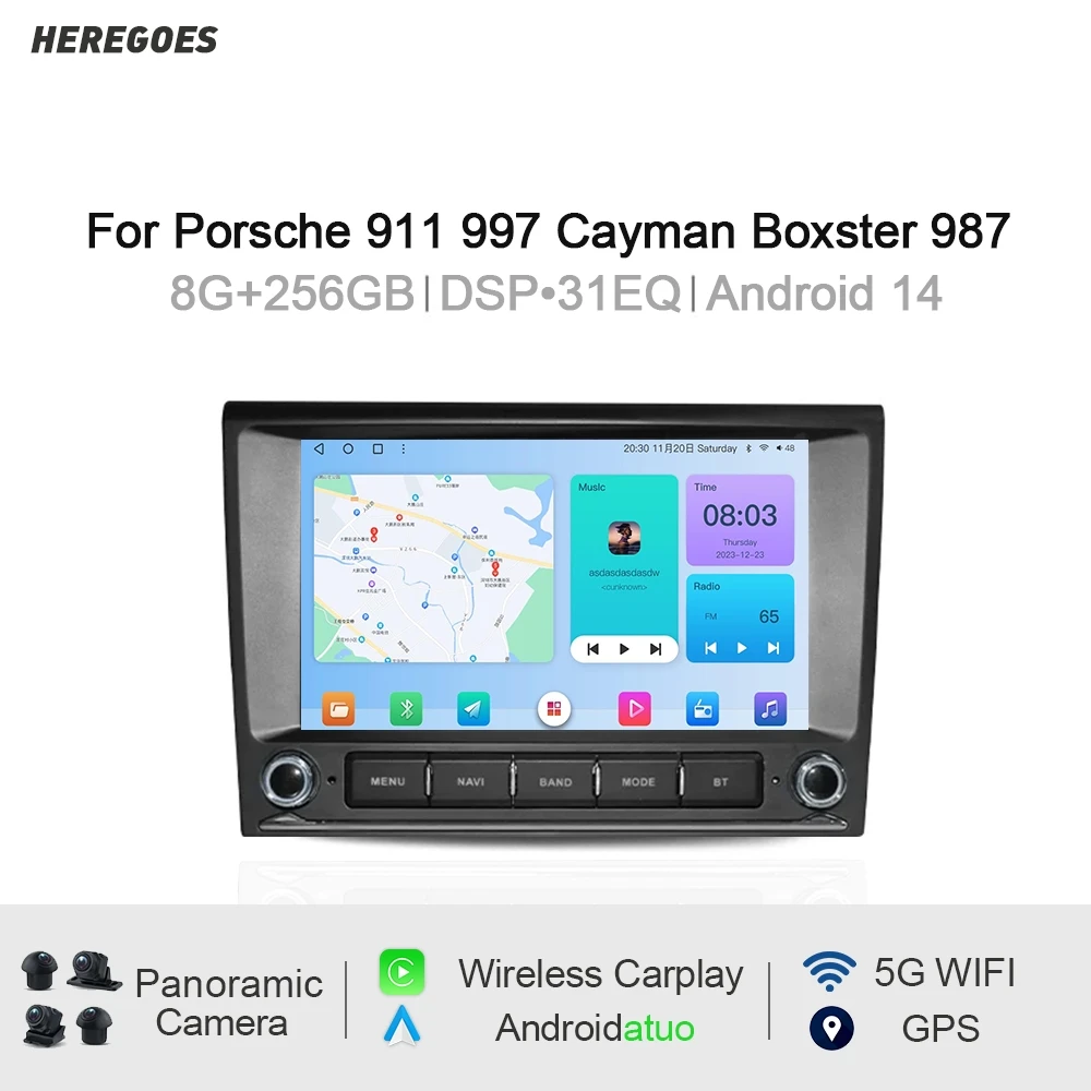 Carplay 2 din android 14 auto dvd player 8g navigation dsp stereo bluetooth wifi gps radio für porsche 911 997 987 cayman boxster