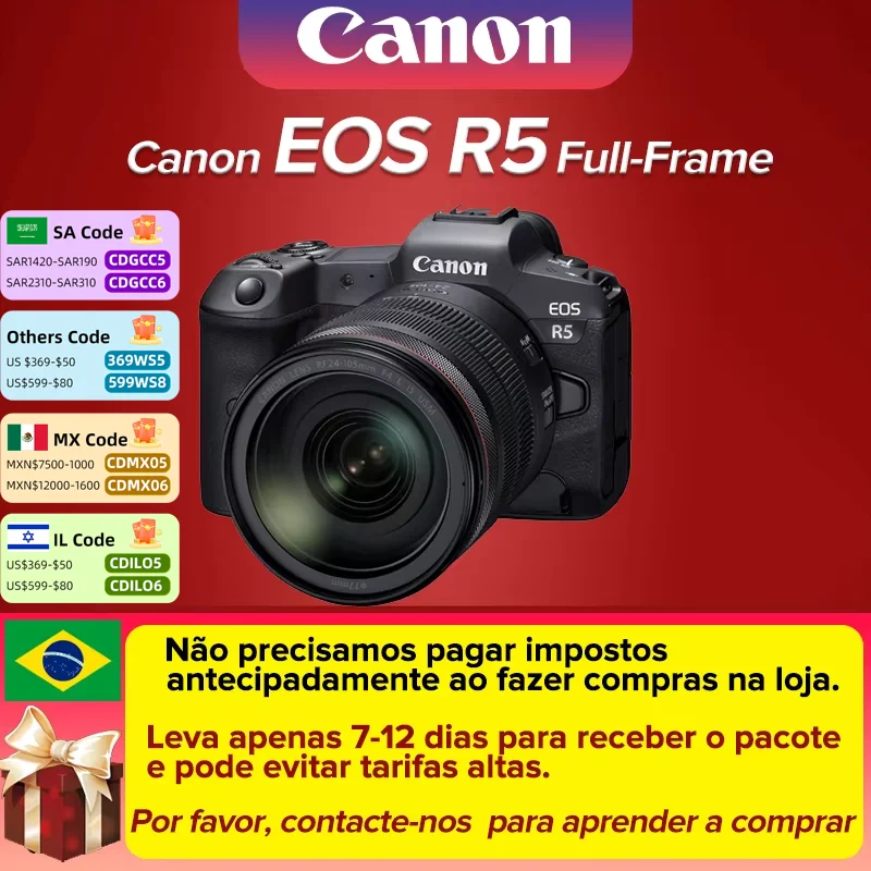 Canon EOS R5 Full-frame Mirrorless Digital Professional Flagship 45MP Movie Camera 8K RAW Video Capture VLOG Body Or With Lens