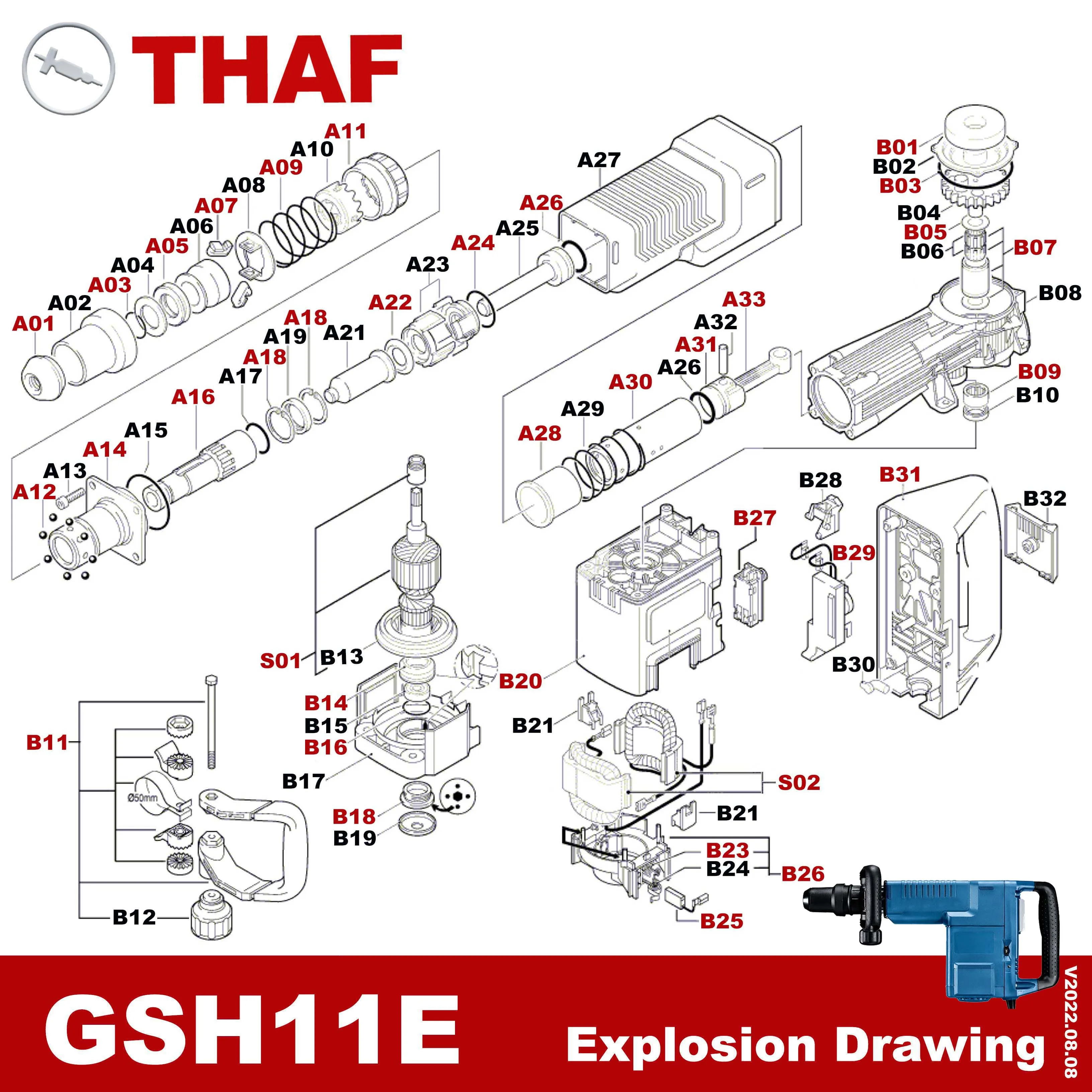 Threaded Ring Replacement Spare Parts for Bosch Demolition Hammer GSH11E GSH 11E B18