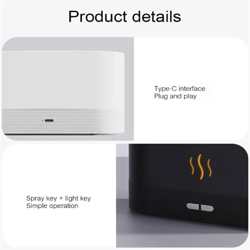 Ultrasonic Aroma Diffuser Air Humidifier Essential Oil Flame Lamp Cool Mist Maker With LED Light For Home Office Decor