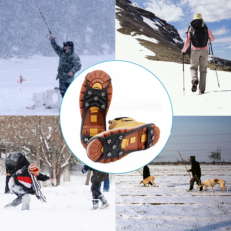 1 Pair 8 Teeth Anti-Skid Snow lce Climbing Shoe Spikes Ice Grips for Shoes Crampons Winter Climbing Anti Slip Shoe Cover Part