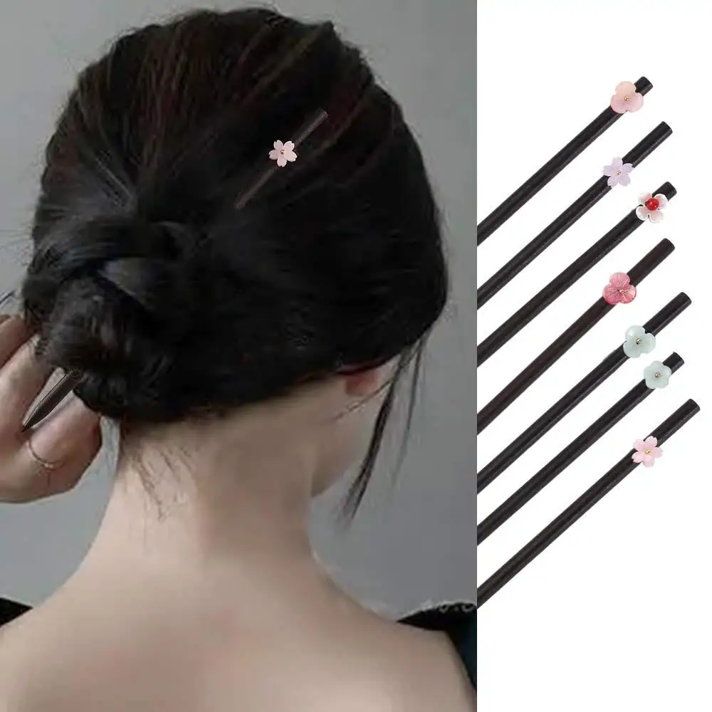 Classical Simple Wood Cute Flower Hairpins Chinese Style Retro Disk Hair Headwear Daily Hanfu Matching Hair Fork For Women 3pc square flower style wood pulp cotton dishwasher non anti greasy anti odor wood oil and cotton sponge pulp y1c4