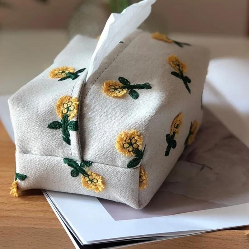 Daisy Tissue Box Living Room Home Coffee Table Paper Drawer New Chinese Napkin Box Set Embroidered Flowers Car Tissue Box 3