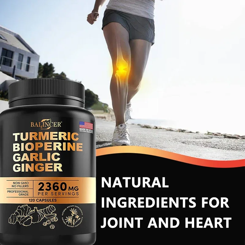 Turmeric Alkaloids Garlic Ginger Capsules for Muscles Joints Antioxidant Immunity Heart Brain Skin Digestion Supplement turmeric ginger supplement