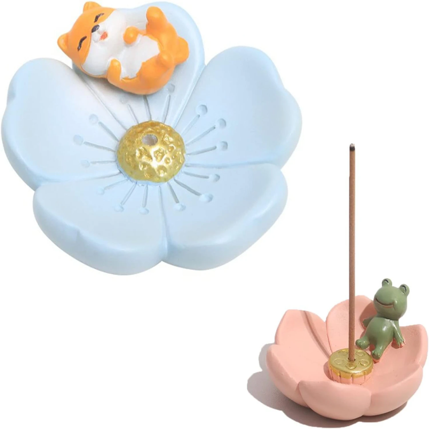 Japanese-Style Stick Holder, Flowers Ceramic Burner, Forg Tray Decor Set