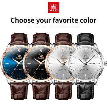 OLEVS Men's Watch Brand Business Waterproof Luminous Week Date Quartz Watch Fashion Leather Strap Classic Luxury Men's Watch 6
