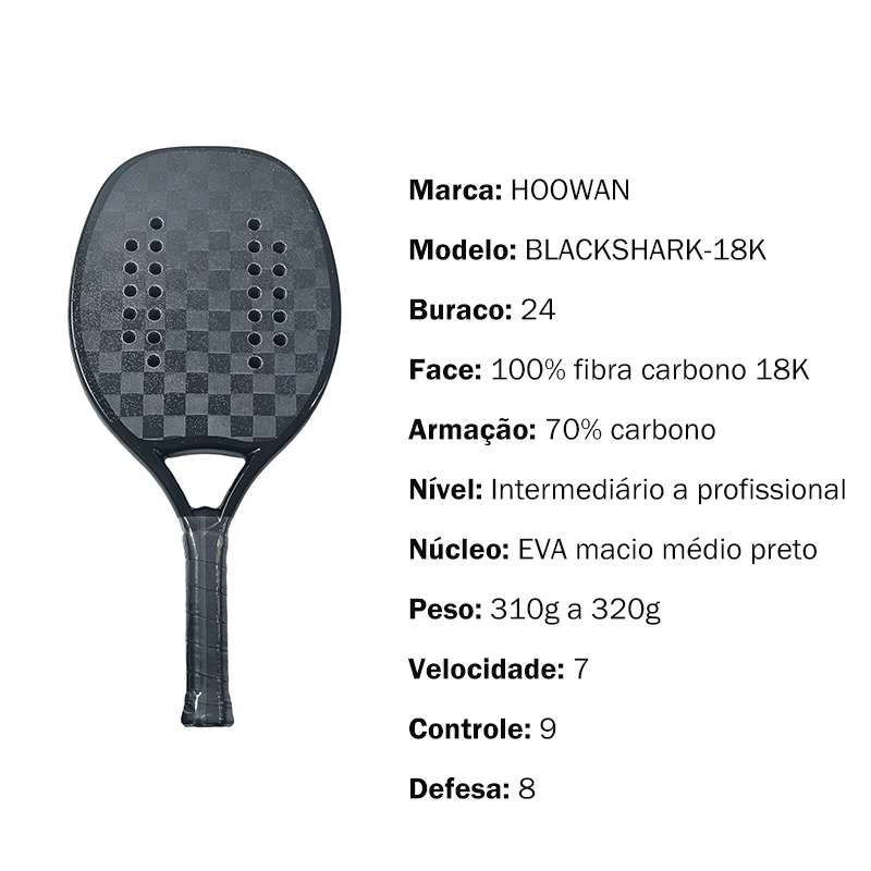 Tennis racket HOOWAN Blackshark beach tennis racket carbon professional racket beach tennis 22mm rough surface with cover
