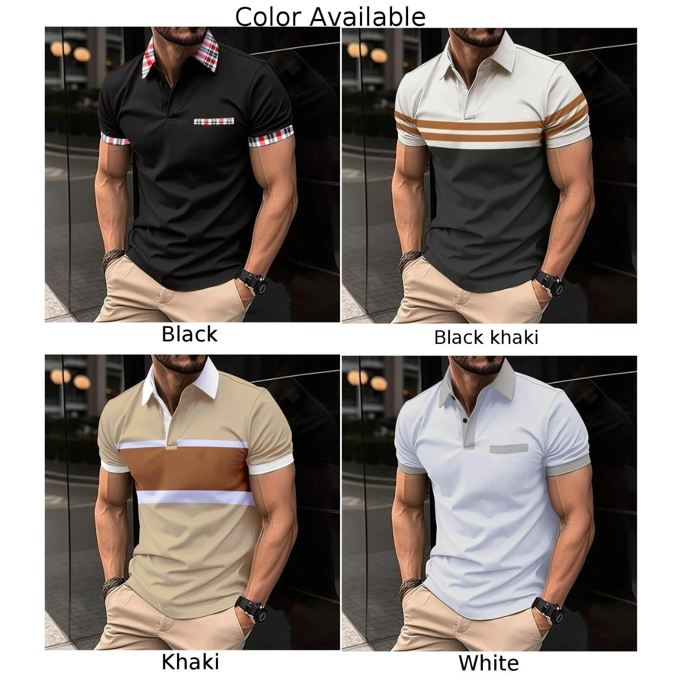 Mens Tops Shirt Short Sleeve Slim Fit Stripe T Shirt Tee 1 Pc Blouse Button Collar Casual For Summer Polyester