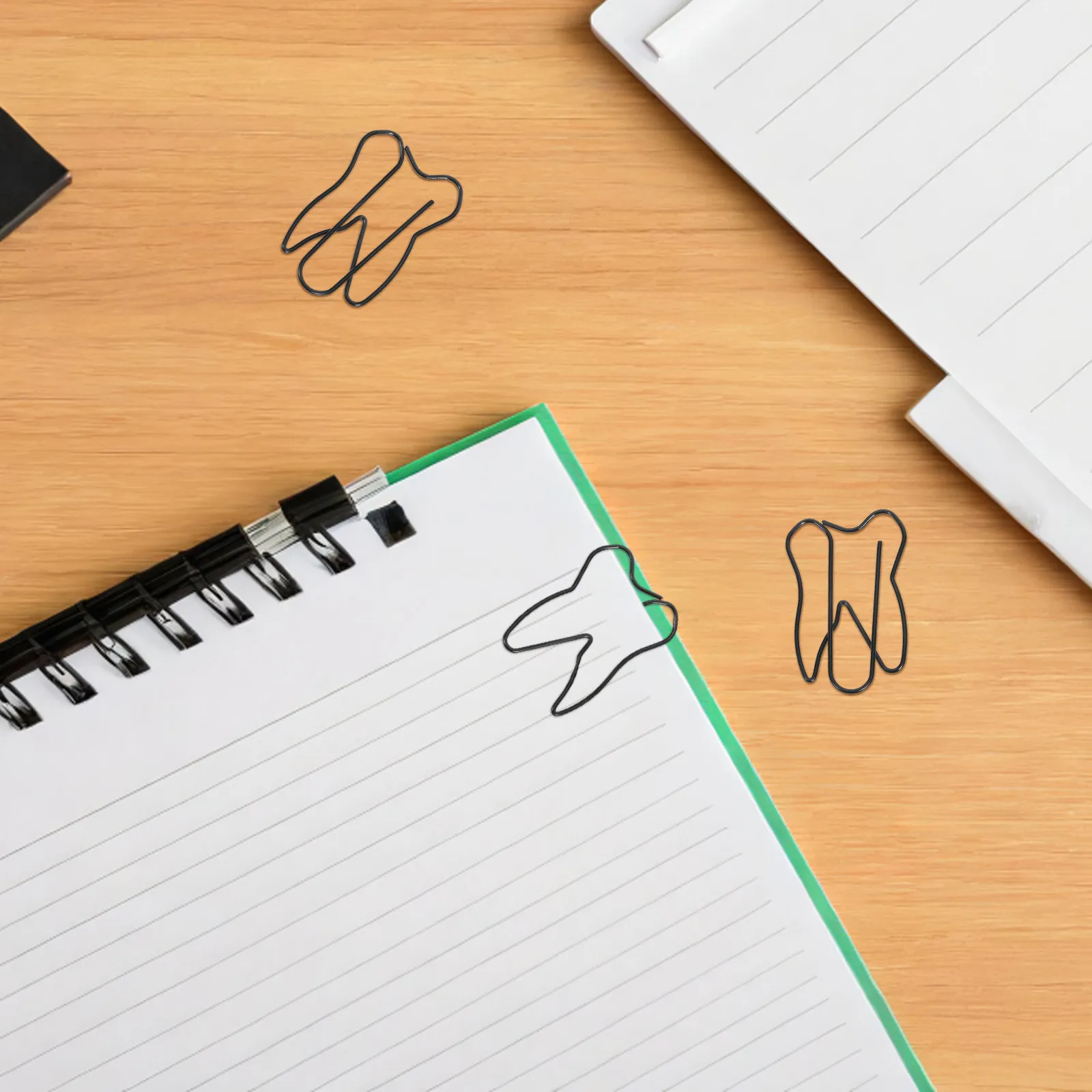 100Pcs 검은 치아 모양의 종이 클립 종이 용 강력한 그립 문구 클립 메모 파일 초대장 DIY 북마크 교사