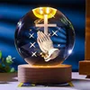 Unique Jesus 3D Crystal Ball Night Light with Wooden LED Base, Creative 3D Carved Crystal Ball Wholesale Craft Gift, Perfect for 5