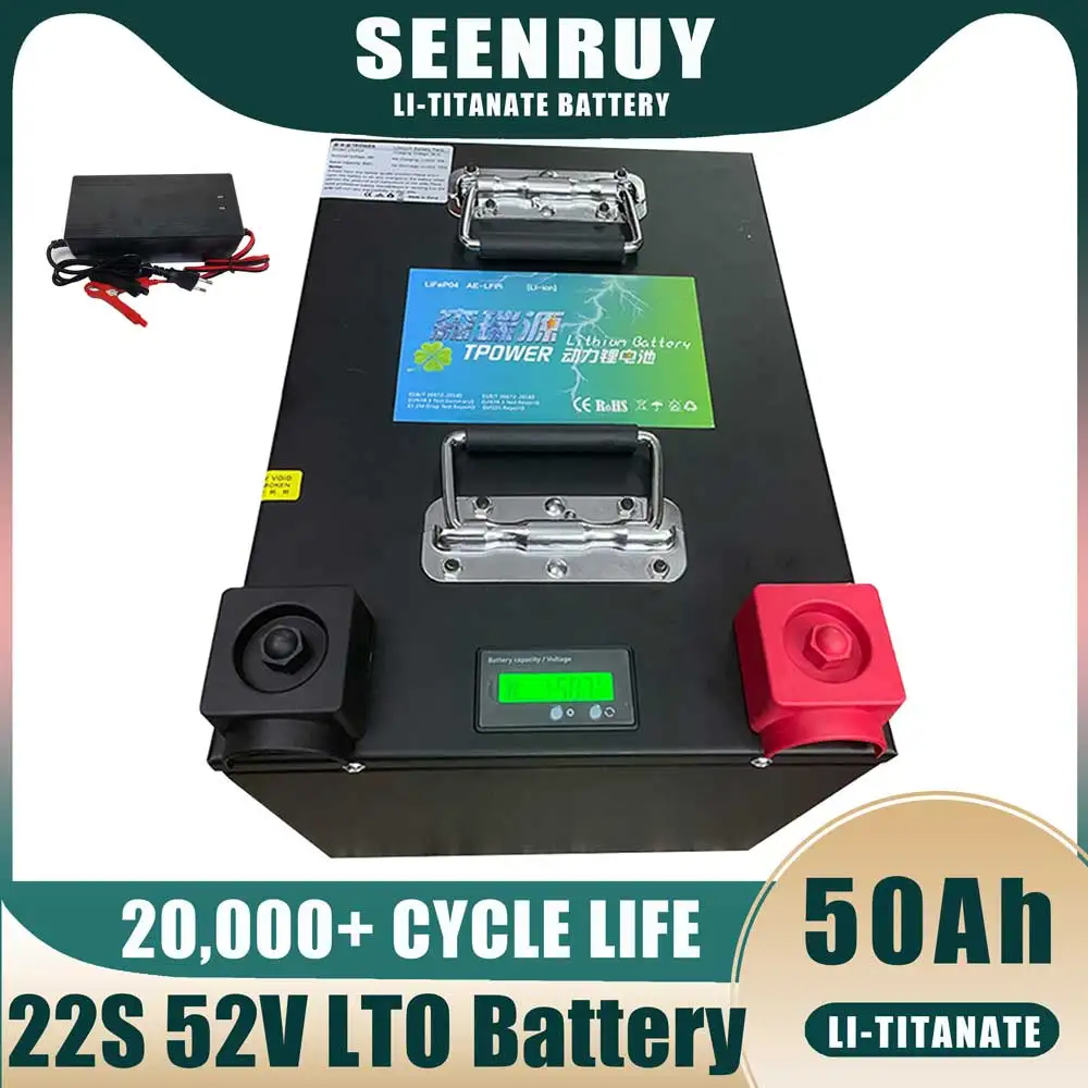 

SEENRUY 22S 52V 50Ah LTO with LCD Display for 48V Solar Station Scooter Golf Cart Battery With Charger