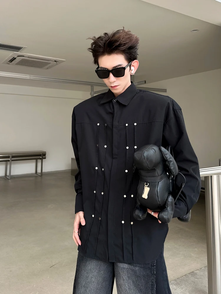 

XS-6XL New 2023 NEW Men Women Clothing Yamamoto Style Metal Rivet Pleated Design Shirt Coat Lovers Plus Size Stage Costumes