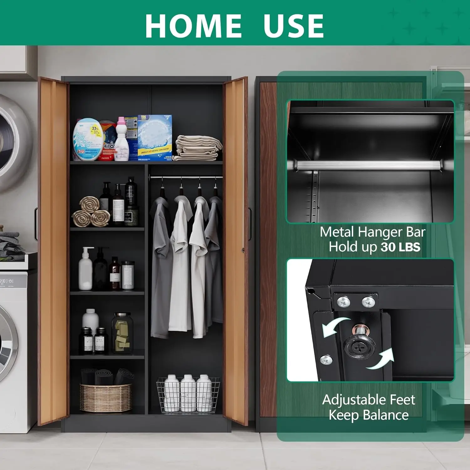 Metal Storage Cabinets 72'' Employee Lockers Steel Wardrobe with Lock Door for Office Home School Gym Fire Department Hotel Wood