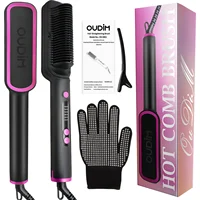 OUDIM Hair Straightener Brush with Six Temperature Settings, Ionic Hair Straightening Brush Flat Iron For Women, Anti-Scald Stra 1