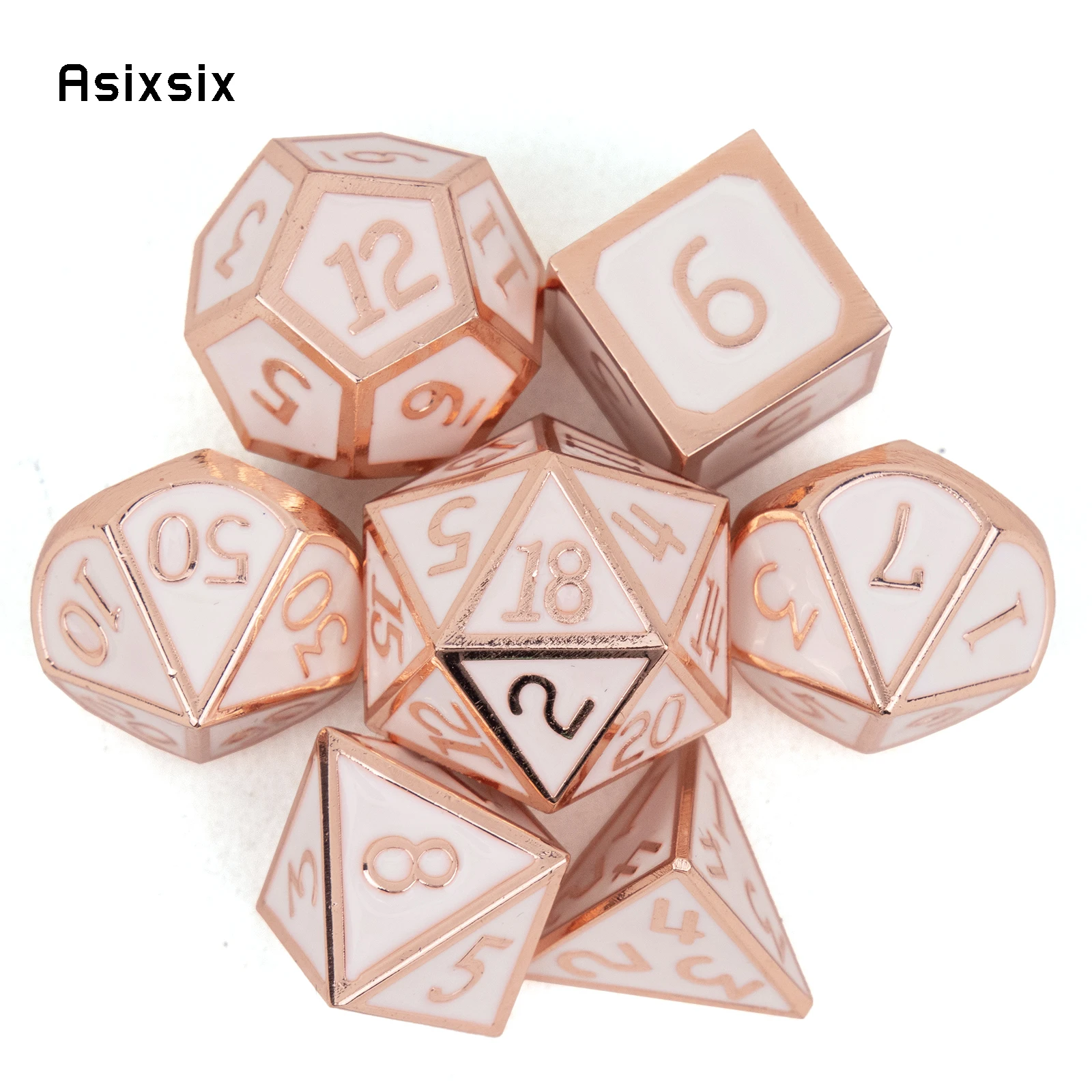 

7 Pcs White Pink Standard Metal Dice Solid Metal Polyhedral Dice Set Suitable for Role-Playing RPG Board Game Card Game