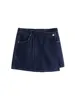 TRAF 2024 Women's Fashion Flip Pocket Decoration Short Flip Collar Slim fit denim Top + Asymmetric Denim Skirt 2 Piece Set 4