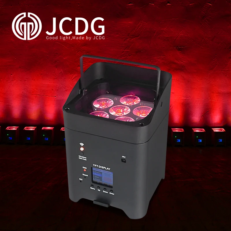 JCDG Battery Wireless Uplights Par Lights with Battery 6x18W RGBWAUV  6in1 APP Remote Control DJ Party Concert Event Lighting