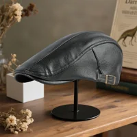 Unisex Vintage Beret Hat Classic Wool Blend French Style Painter Cap with Adjustable Strap for Everyday Wear