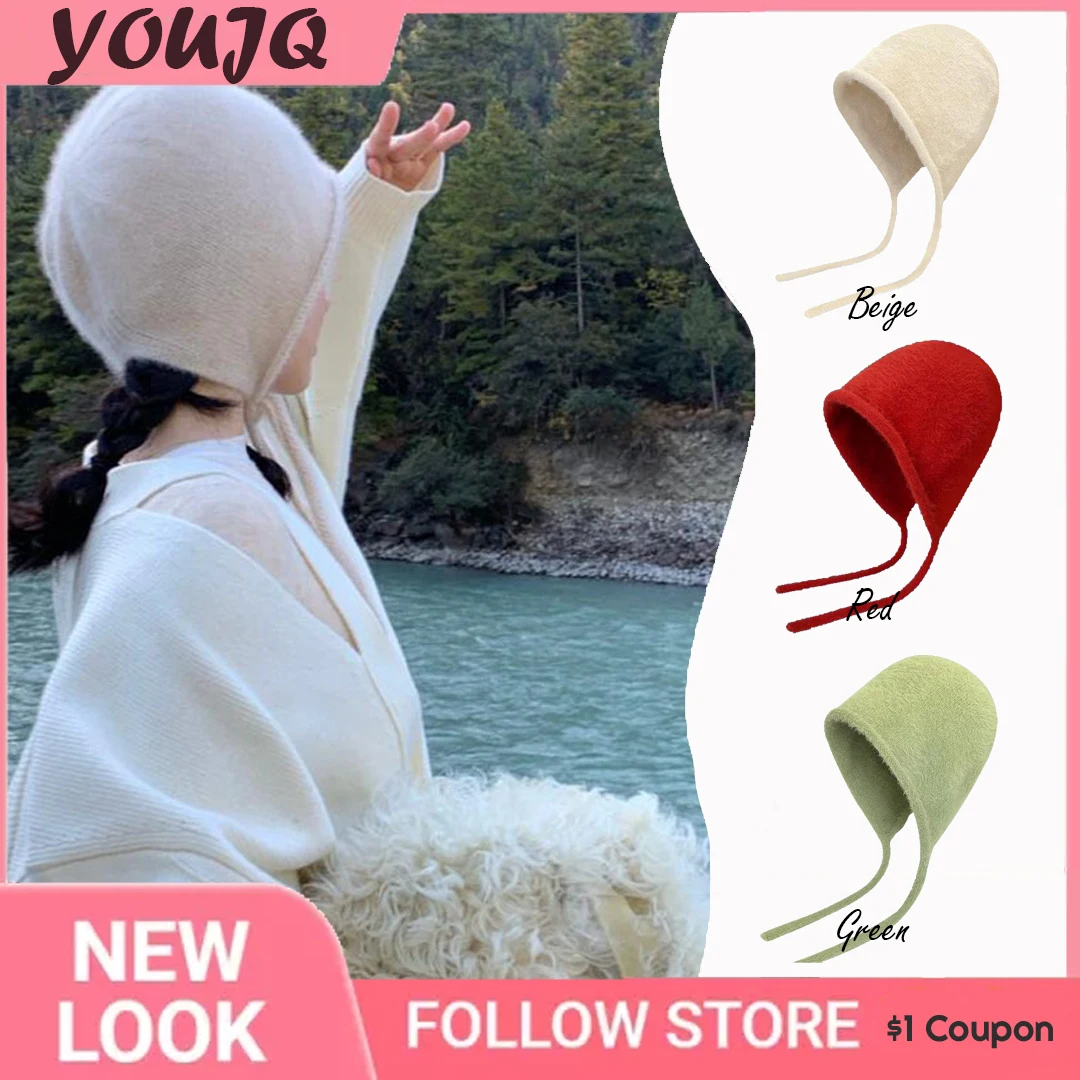 

Japanese Cute Imitation Mink Hair Strap Bow Ear Protection Hat Autumn and Winter Warm Pullover Gap Women Gorras Hombre