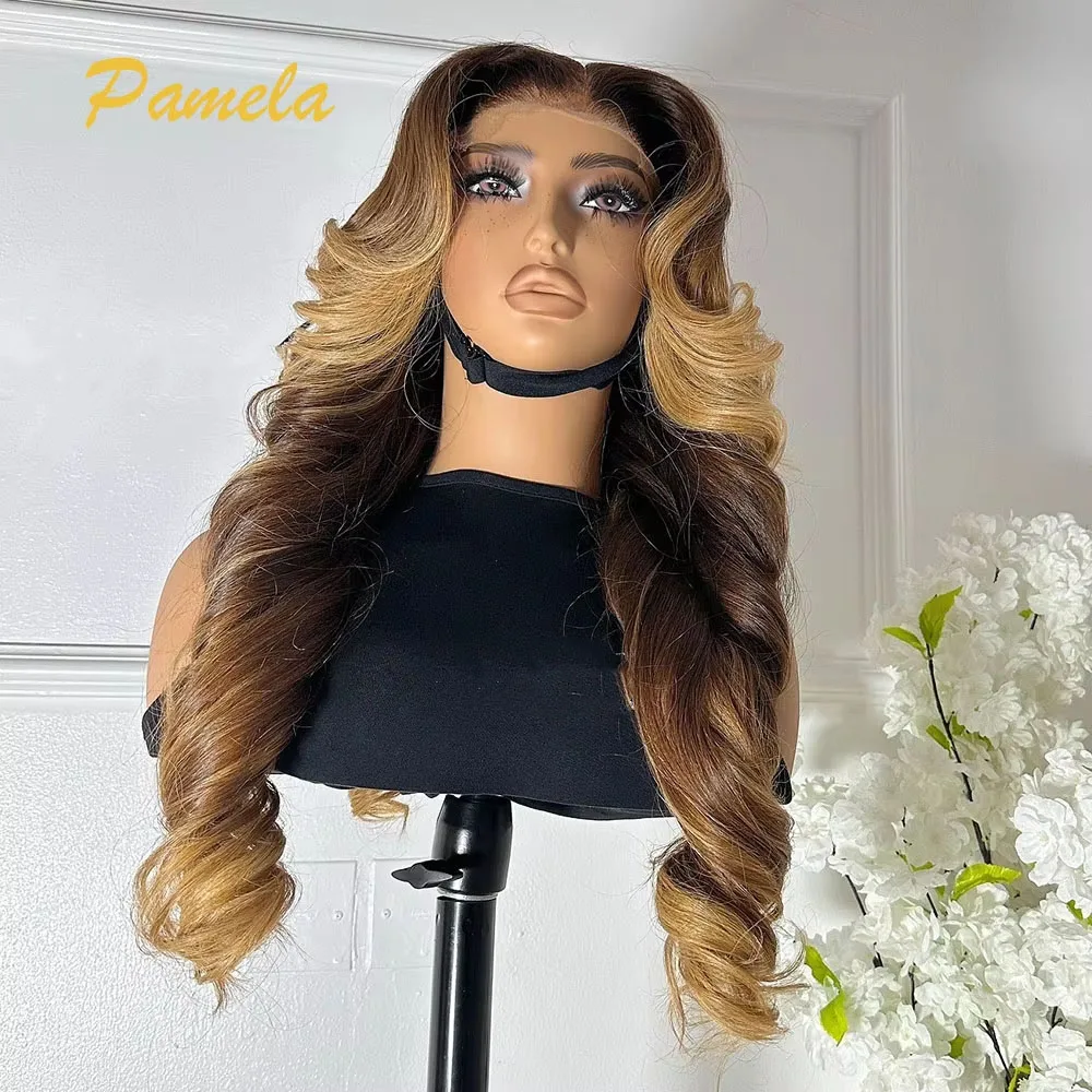 Honey Blonde 9x6 Transparent Lace Closure Glueless Wig Human Hair Ready To Go Body Wave 250% Density Ombre 4/27 Colored Wig