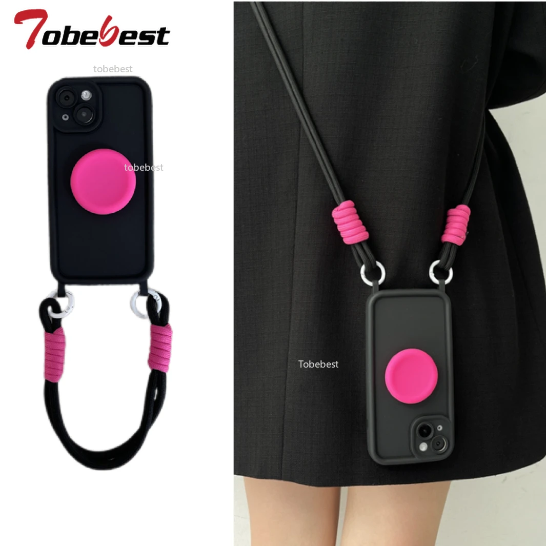 Candy Color Crossbody Phone Holder Case with Lanyard and Wrist Strap Cover